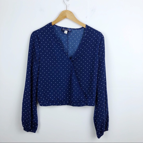 Francesca's Collections Tops - Francesca' Blue Rain Polka dot crop top Blue/white